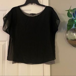 Urban Hearts Black White Striped Shirt with Sheer Black Overlay Size Small Women